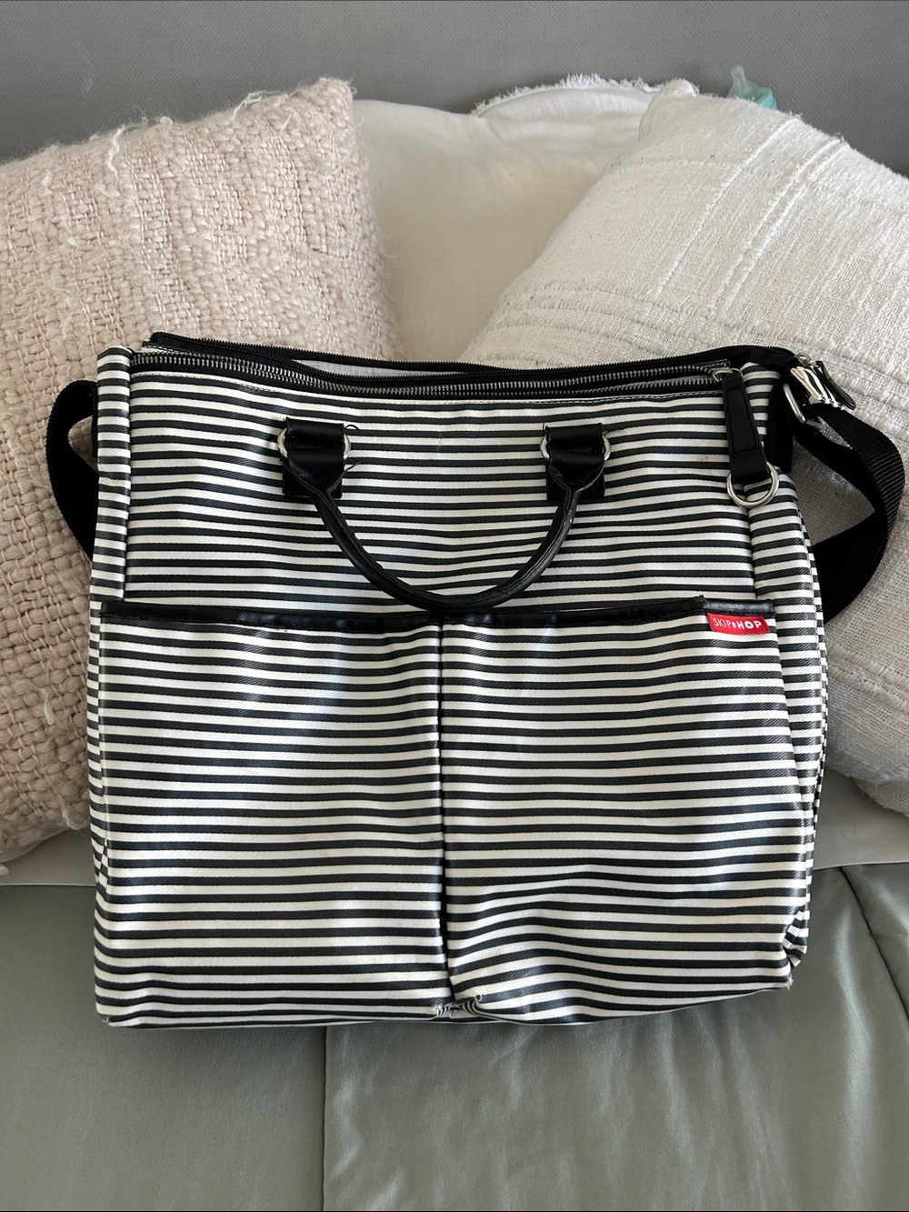 Striped Black & White Skip Hop diaper bag